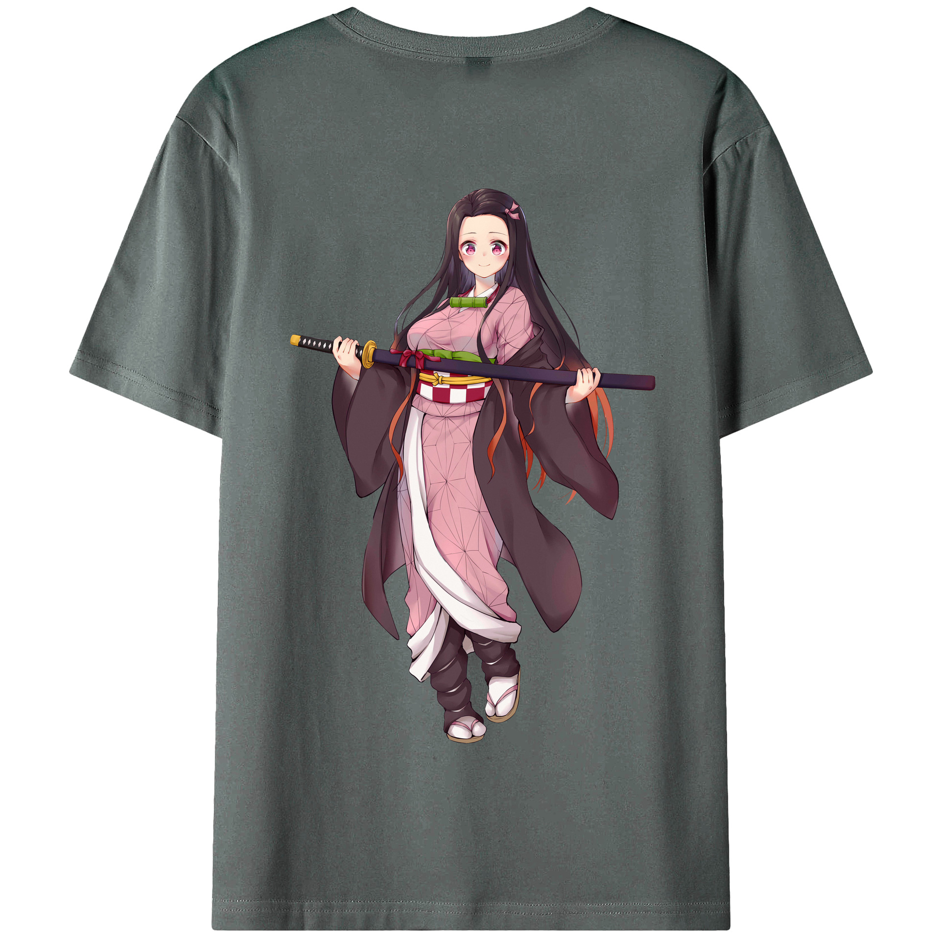 （画像用） 鬼滅の刃（きめつのやいば）竈門 禰󠄀豆子／かまど ねずこ Kamado Nezuko 綿100％半袖Tシャツ（背面プリント）